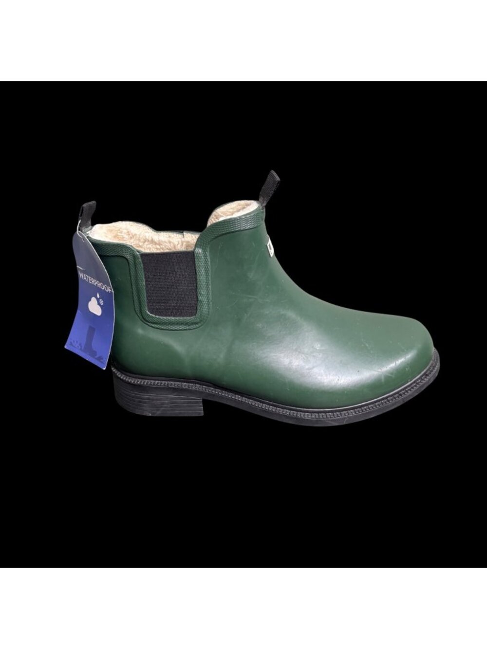 Waterproof Green Ankle Rain Boots With Faux Fur Lining By JBU
